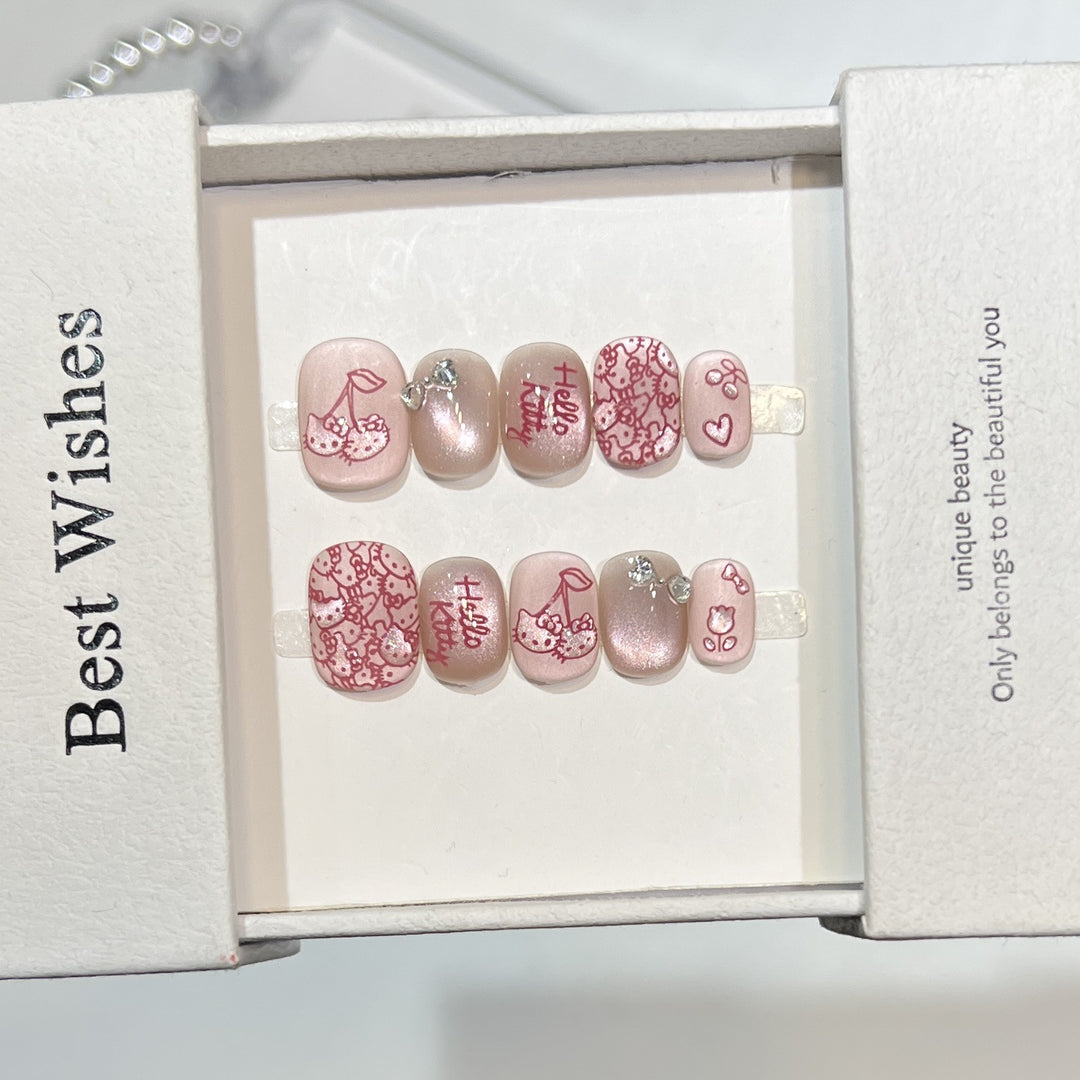 Themed Press-On Nail Art Set with Hello Kitty Designs Kalsten