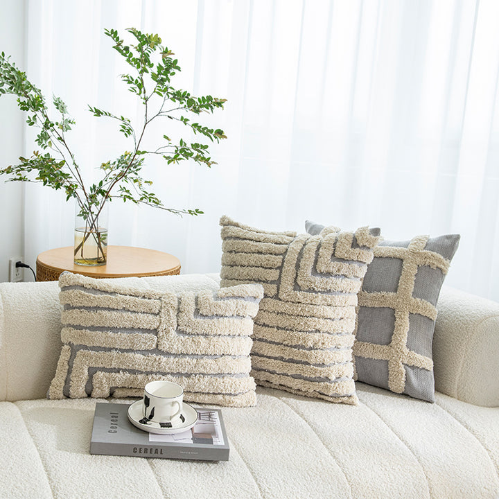 Square Textured Grid Tufted Decorative Throw Pillow Cover with Shaggy Raised Lattice