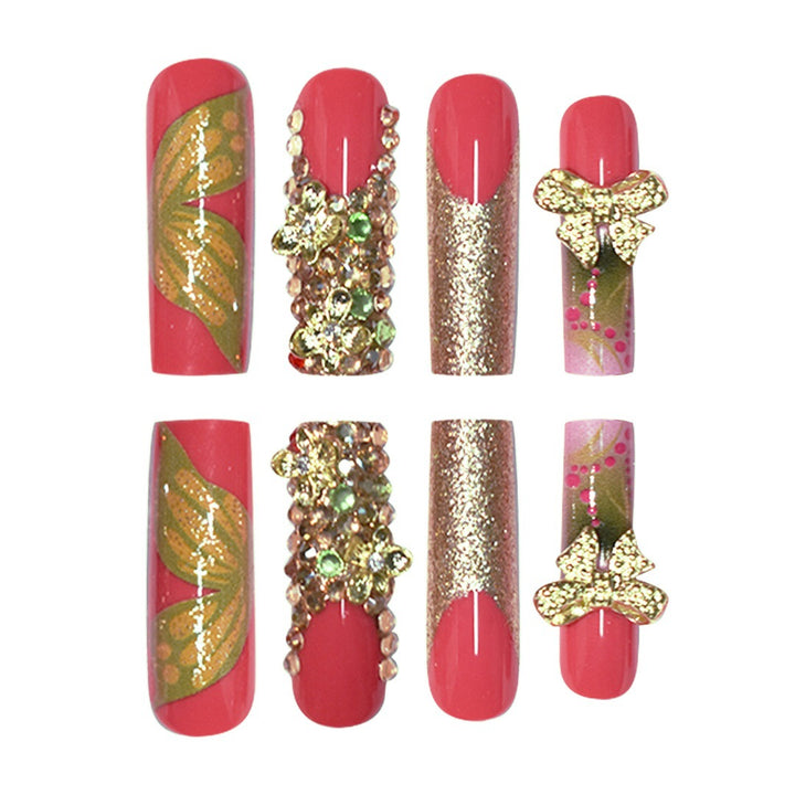 3D Floral Gemstone Press-On Nail Art Kalsten
