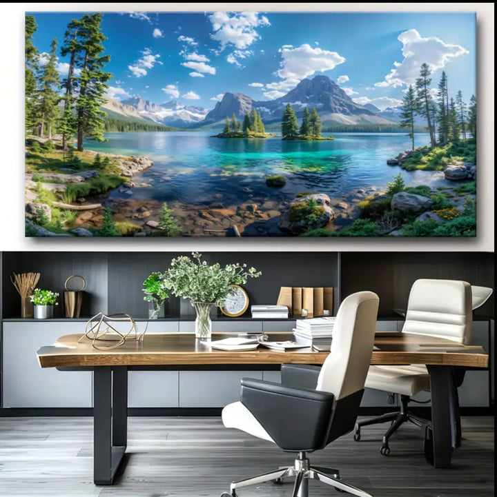Panoramic Gallery-Wrapped Mountain Lake Canvas Wall Art Print With High-Definition Archival Inks
