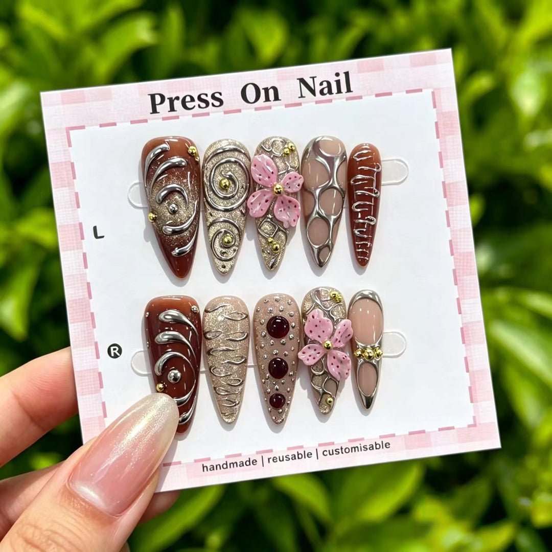 Artistic Cherry-Inspired Press-On Nails