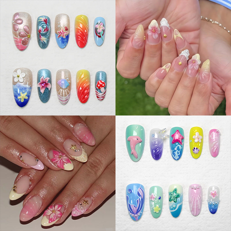 Artificial nail set with floral and maritime accents Kalsten