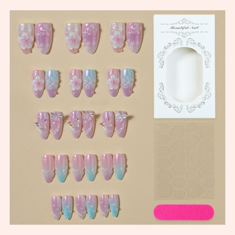 Artificial nail set with floral accents and glitter Kalsten