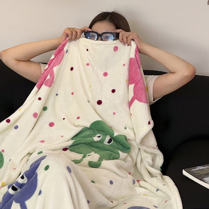 Cozy microfiber throw blanket with cute dog and polka dot print