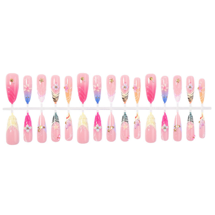 Decorative Press-On Nail Set with Floral Accents kalsten 1788495788