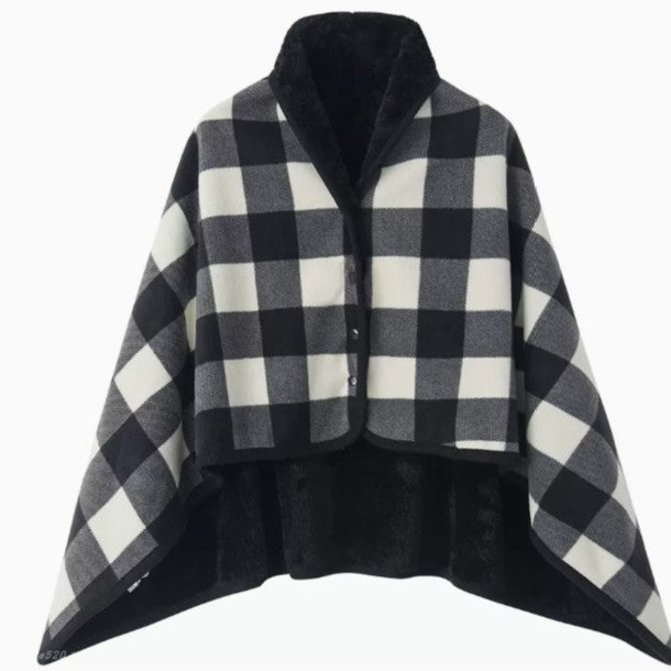 Women’s stylish hooded blanket with checkered pattern Kalsten