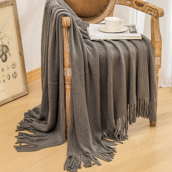 Luxurious Textured Knit Fringe Throw Blanket Kalsten