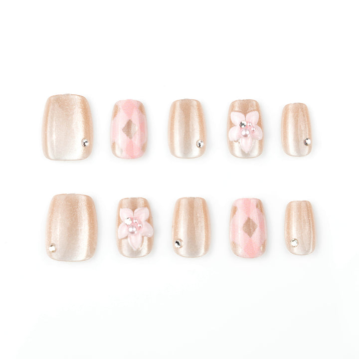 Artificial nail set with floral accents and glitter Kalsten