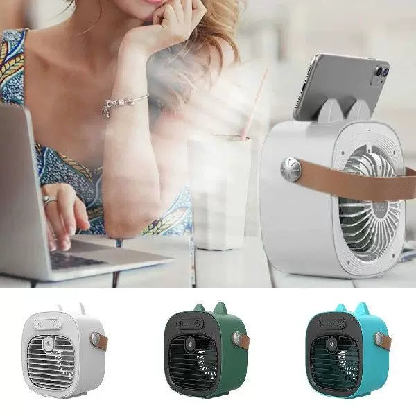 Unisex one size compact USB rechargeable personal mist cooler with adjustable grid air humidifier and leather carrying strap Kalsten