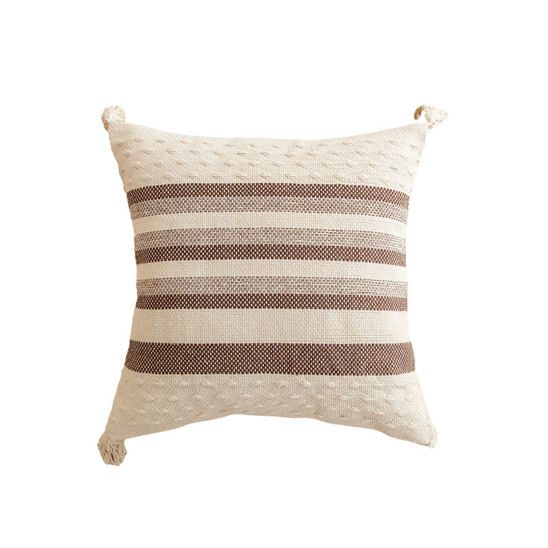 Square Tufted Cotton Throw Pillow with Knotted Corner Tassels and Raised Geometric Texture