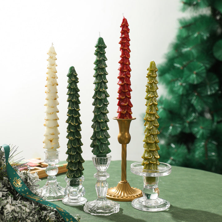 Sculpted Evergreen Tree Taper Candle Set Decorative Holiday Table Candles