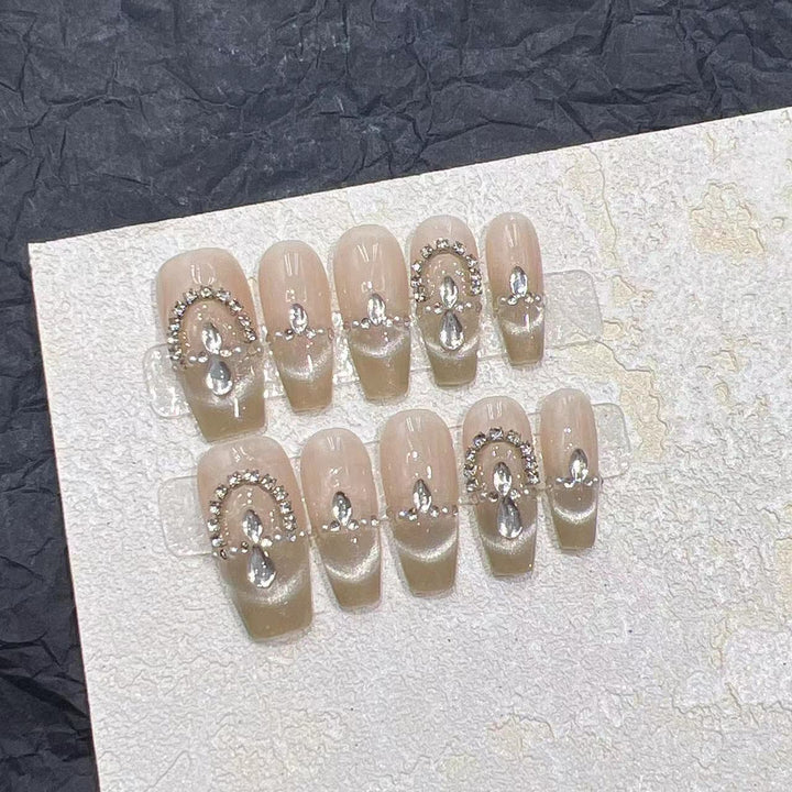 Elegant Press-On Nail Set with Rhinestone Detailing Kalsten