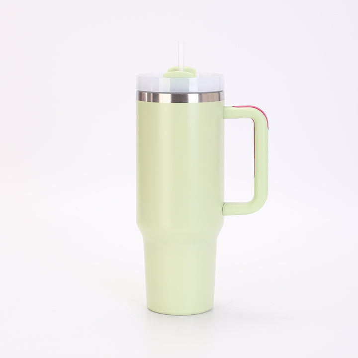 Insulated Stainless Steel Tall Travel Mug With Ergonomic Side Handle And Leak-Resistant Straw Lid