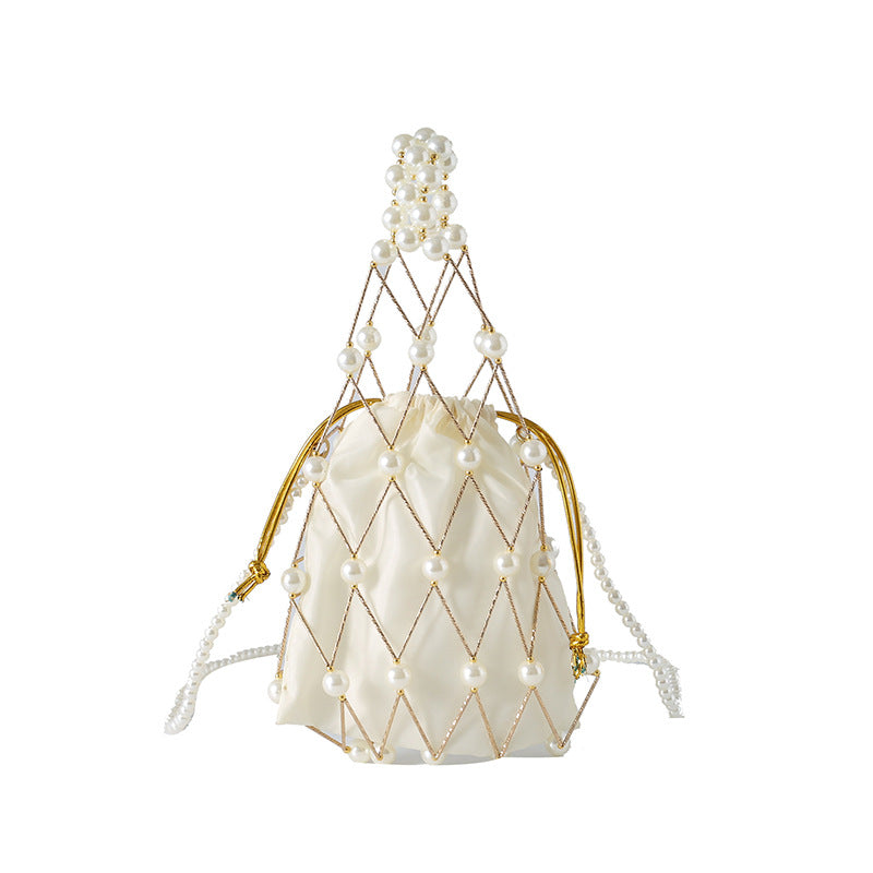 Elegant Pearl-Embellished Drawstring Bag