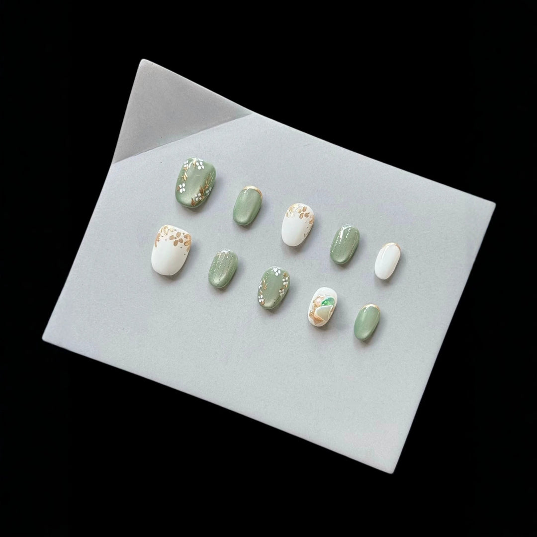 Artistic Floral Glossy Press-On Nail Set