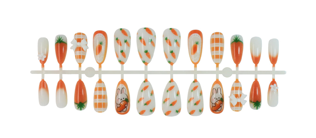 Artificial nail set with spring-like carrot and rabbit pattern Kalsten