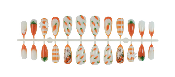 Artificial nail set with spring-like carrot and rabbit pattern Kalsten
