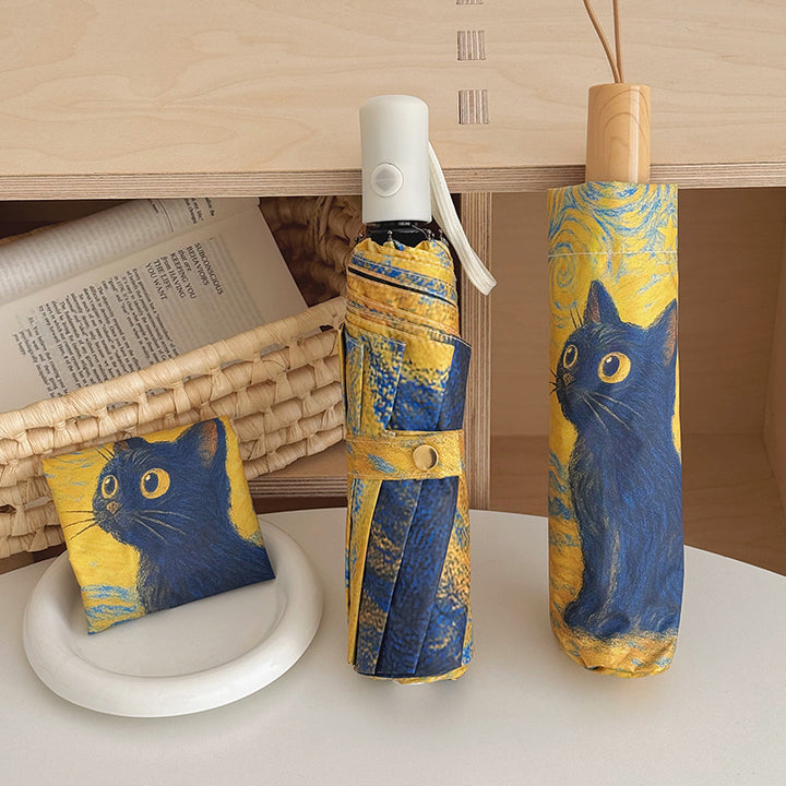 Women's Automatic Folding Umbrella with Cat Design Kalsten