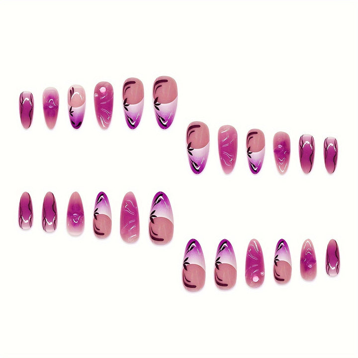 Artistic Stiletto Press-On Nail Extensions with Floral Design Kalsten