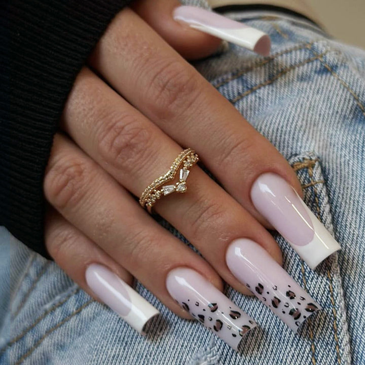 Artistic Press-On Nail Set with Stylish Animal Print Design kalsten