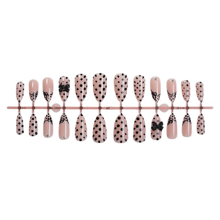 Artistic Press-On Nail Set with Polka Dot and Bow Designs kalsten