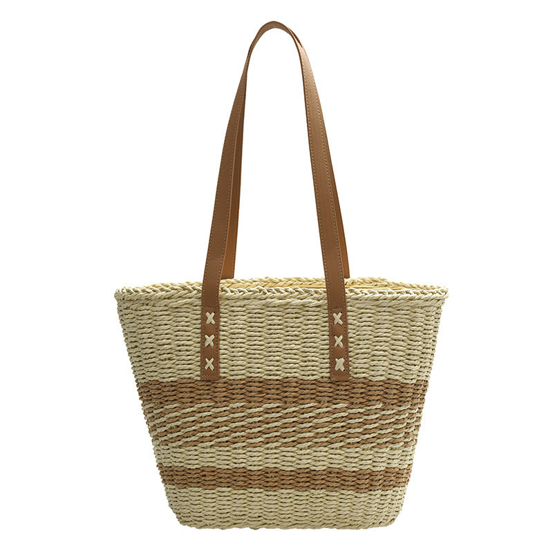 Woven Natural Material Handbag with Leather Accents Kalsten