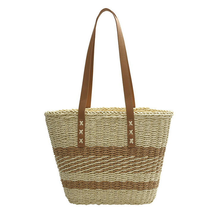 Woven Natural Material Handbag with Leather Accents Kalsten