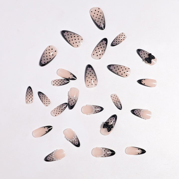 Elegant Polka Dot Press-On Nails with Bow Accents Kalsten
