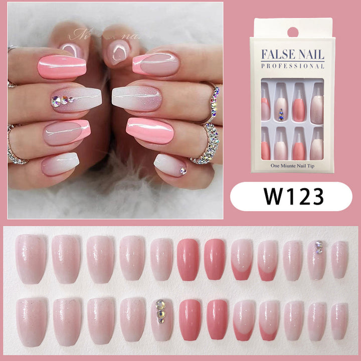 Decorative Press-On Nail Set with Gem Accents