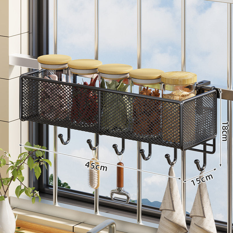 Window-Mounted Mesh Spice Rack and Bar Hanging Organizer