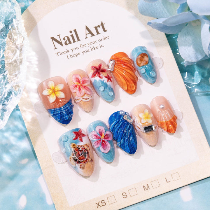 Artificial nail set with maritime motifs and 3D elements Kalsten