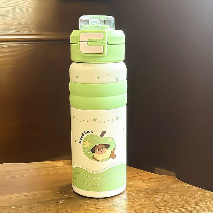 Women's Insulated Water Bottle with Safe Flip Lid and Cute Dog Motif Kalsten