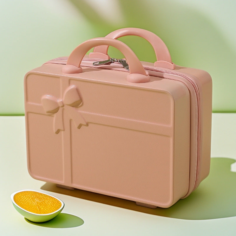 structured hard-shell cosmetic travel case with embossed bow and dual top handles Kalsten