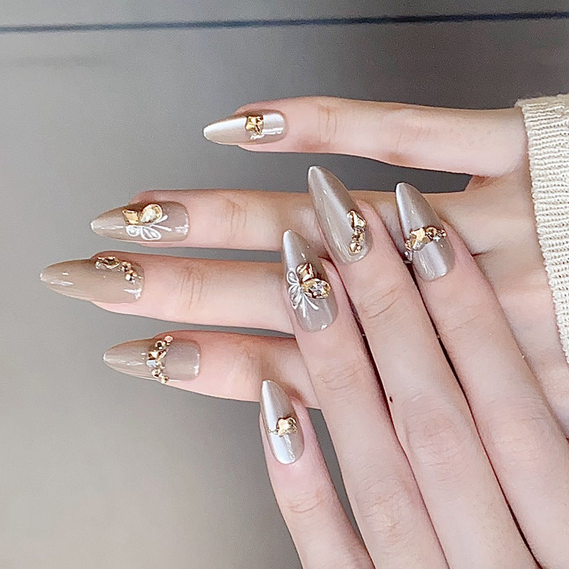 Decorative Stiletto Press-On Nails with Rhinestone Embellishments Kalsten
