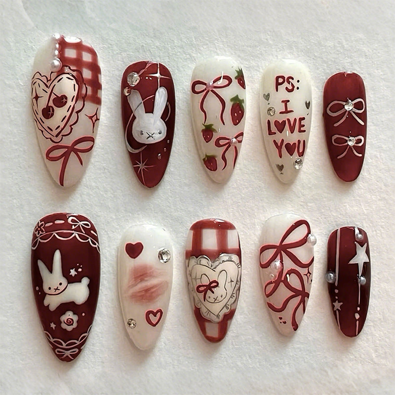 Nail art set with cute bunny and heart designs Kalsten