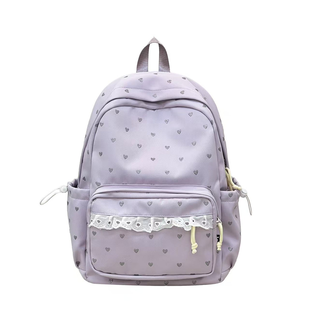 Backpack with Fine Heart Motif and Delicate Lace Appliqué Kalsten