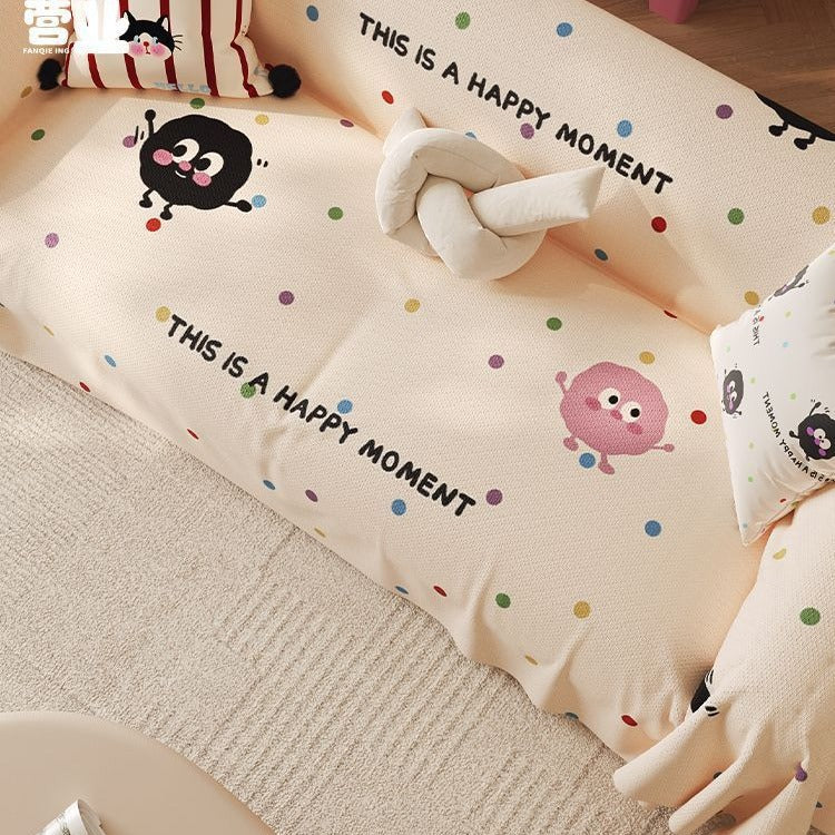 Stretch-Fit Cartoon-Print Textured Sofa Slipcover with Elasticized Corners