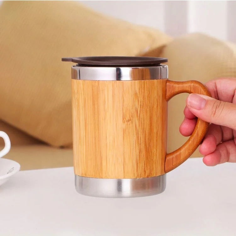 Women sustainable insulated coffee mug with wooden handle Kalsten