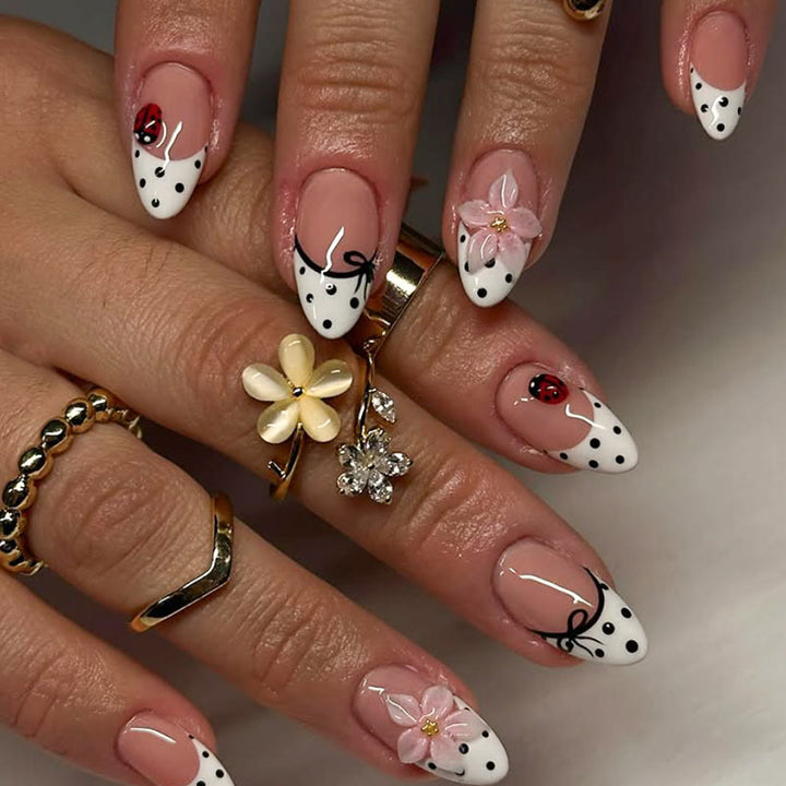 Artistic Stiletto Press-On Nails with Floral Accents