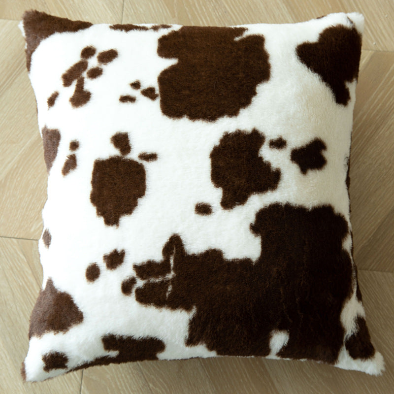 Decorative Throw Pillow with Faux Cowhide Fur Panel and Vegan Leather Accent