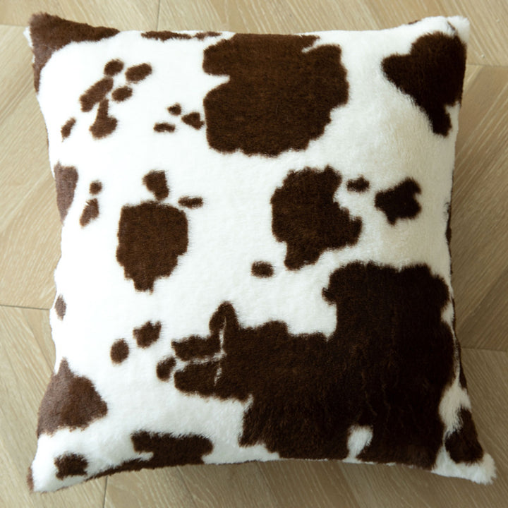Decorative Throw Pillow with Faux Cowhide Fur Panel and Vegan Leather Accent