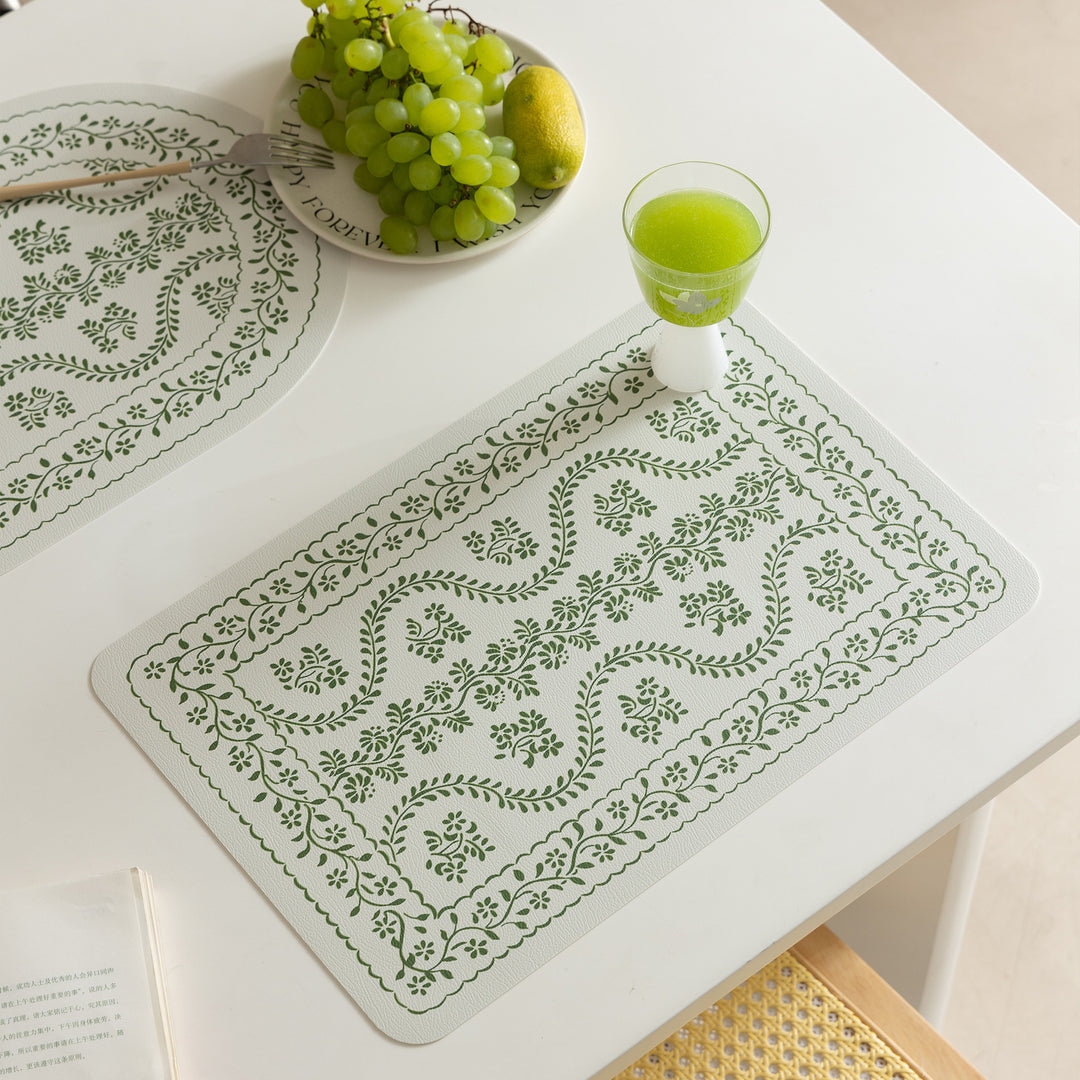 Wipeable table mats made of PU leather with botanical silhouette design Kalsten