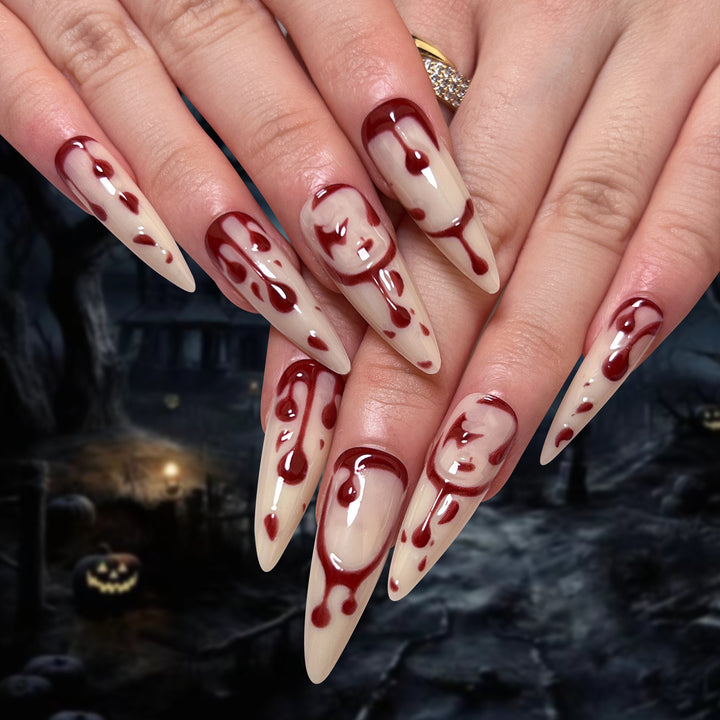 Creative Stiletto Nail Art with Blood Red Accents Kalsten