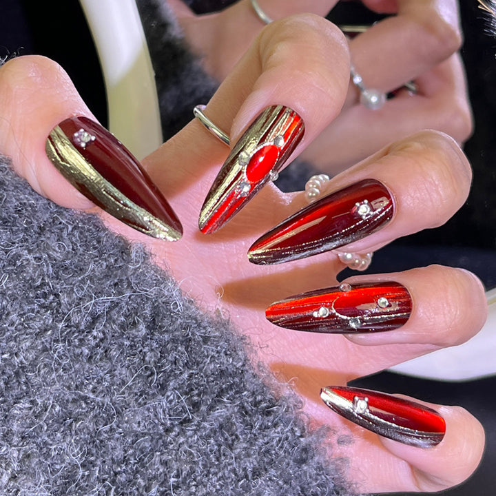 Elegant Press-On Nail Set with Glitter and Gloss Finish Kalsten