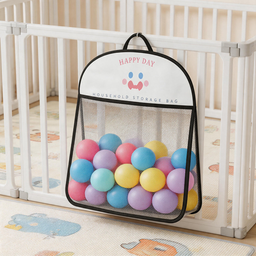 Wall-Mounted Breathable Mesh Toy Organizer with Hook