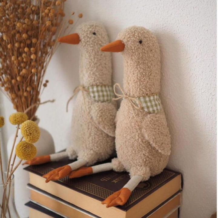 Plush Curly Fleece Goose Soft Toy with Gingham Bandana