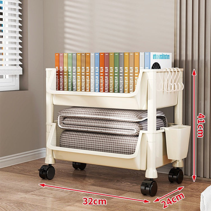 Compact Two-Tier Rolling Utility Cart with Deep Removable Plastic Bins