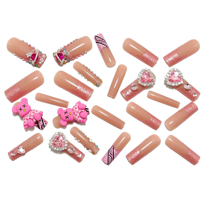 Artificial nail set with playful character motifs and glitter details Kalsten