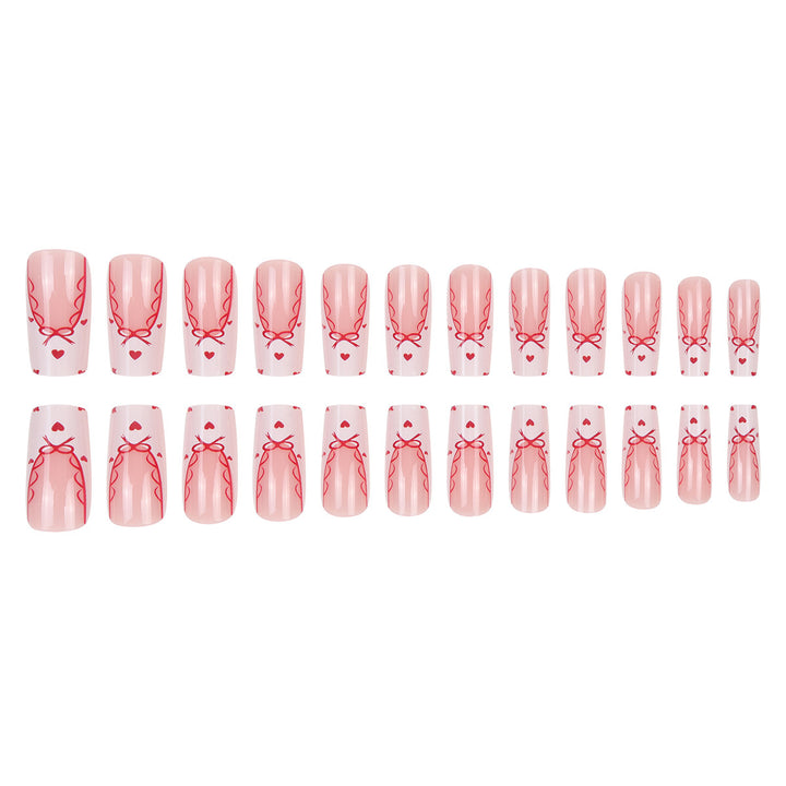 Decorative Long Press-On Nail Set with Bow and Heart Design Kalsten