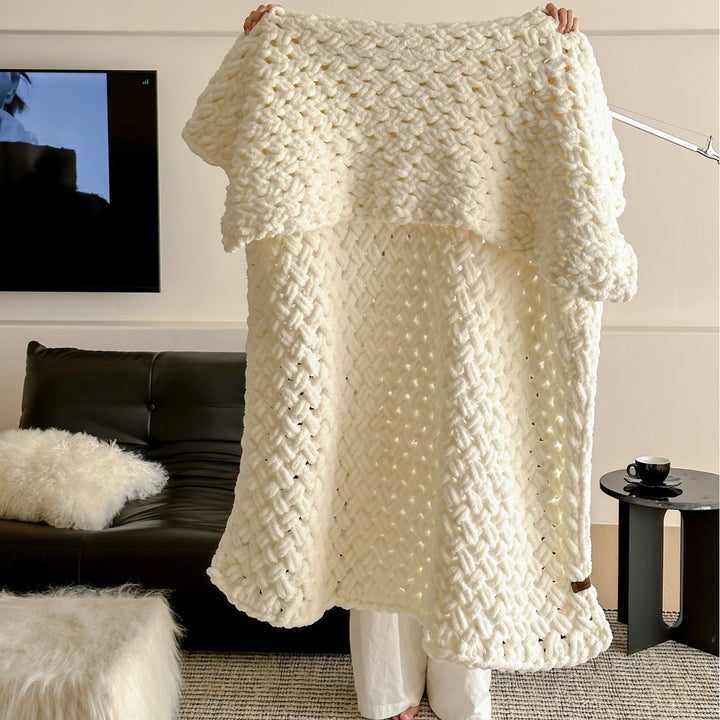 loose-knit handmade cuddle blanket made of chenille